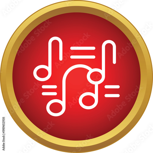 White outline musical notes symbol in a red and gold circle