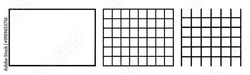 UX wireframe grid icon set with solid black symbol on white background featuring wireframe, grid, UI design with flat and minimalist style