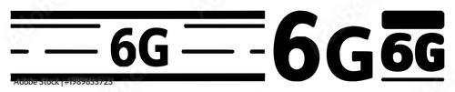 High-speed 6G connectivity bars icon set with solid black line and white background featuring connectivity, speed, wireless radio with digital network and technology