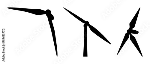 Wind turbine blade set with solid black icon on white background featuring renewable energy, mechanics, sustainability with iconography and eco-friendly