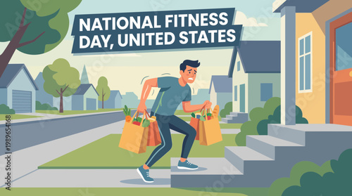National Fitness Day United States Illustration Man Carrying Groceries