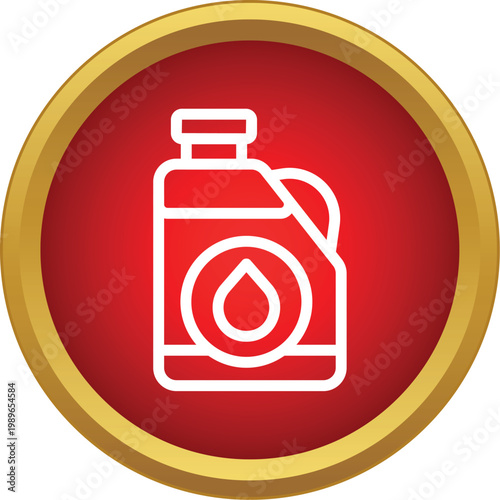 Oil canister with a drop symbol representing fuel or lubricant on a red and gold background
