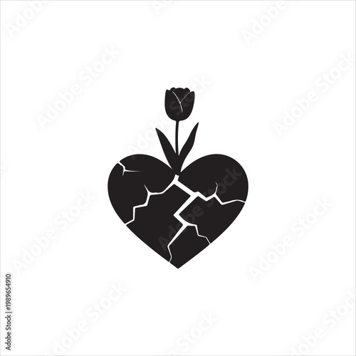 A cracked heart with a growing flower symbolizing hope and resilience after heartbreak or emotional pain