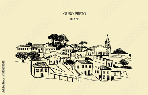 Ouro Preto Brazil colonial town sketch historic city architecture