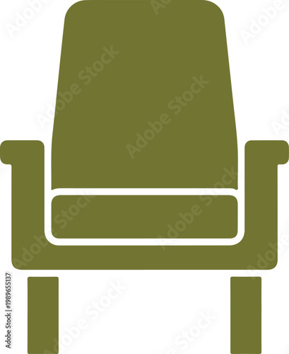 Olive green armchair with white outline on white background furniture