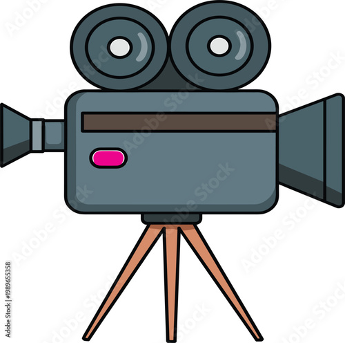 Vintage movie camera on tripod icon, flat vector illustration for cinema, film production, and media
