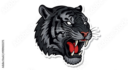 Aggressive Black Tiger Head Roaring, Fierce Predator Illustration