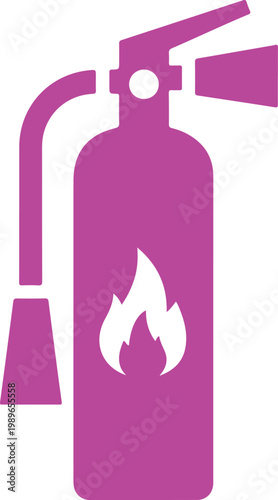 Pink fire extinguisher with white flame symbol on white background safety protection