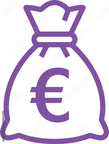 Purple money bag with euro symbol on white background currency