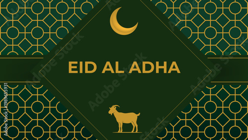 Eid Al adha wallpaper in grain texture with seamless background line art. Green template vector wit goat and moon vector art.