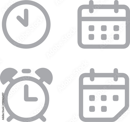 Time management icons featuring clocks and calendars help users organize their daily schedules effectively.