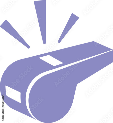Purple whistle with sound waves on white background symbol audio
