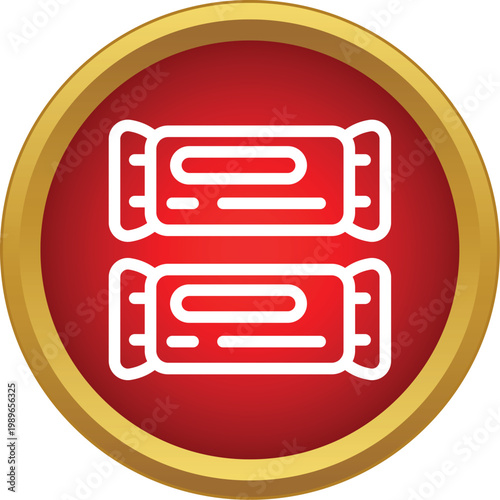 Outline icon representing two packaged chocolate bars on a red circle button