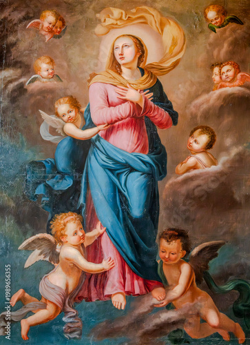 Εκτύπωση καμβά Painting (19th century) of Assumption of the Blessed Virgin Mary to the heaven