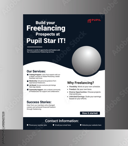 Freelancing services flyer, Pupil Star IT, business template, advertising brochure