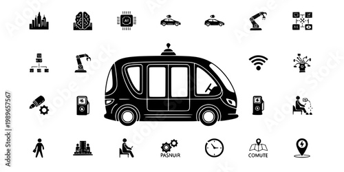 Autonomous Shuttle Pod Silhouette Vector - Future Self-Driving Transit Icon