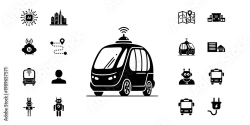Autonomous Shuttle Pod Silhouette Vector - Future Self-Driving Transit Icon