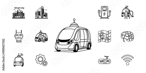 Autonomous Shuttle Pod Silhouette Vector - Future Self-Driving Transit Icon