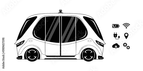 Autonomous Shuttle Pod Silhouette Vector - Future Self-Driving Transit Icon