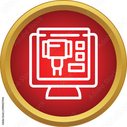 Computer screen displaying a gavel icon, symbolizing online legal services and digital justice