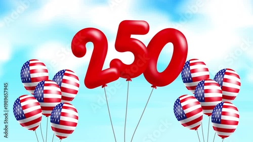 america 250 years anniversary balloons in the sky animated banner video footage 