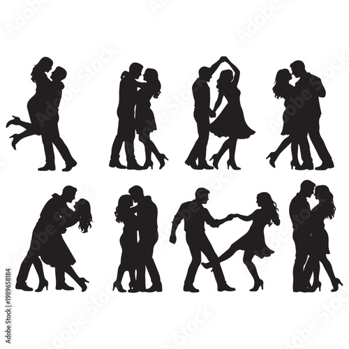 Happy Couple Dancing Silhouettes – Romantic Vector Collection