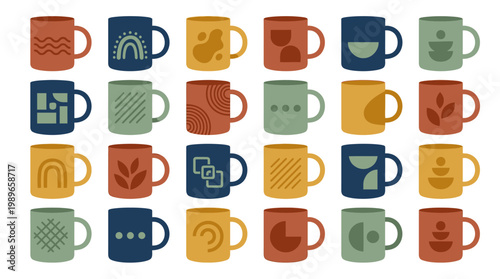 Colorful Mugs with Various Designs.