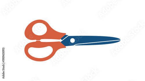 Scissors with orange handles and blue blades.