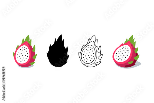 Dragon Fruit Halves and Silhouettes
