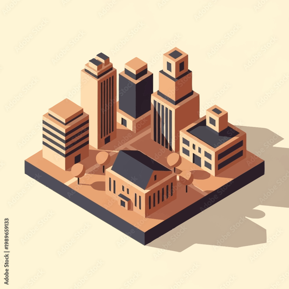 Naklejka premium Isometric Cityscape Buildings and Architecture Illustration.