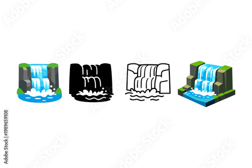 Stylized Waterfall Icon Set