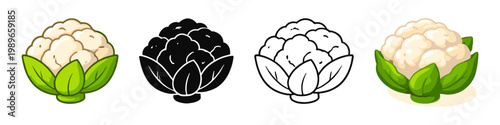 Cauliflower Vegetable Icon Set