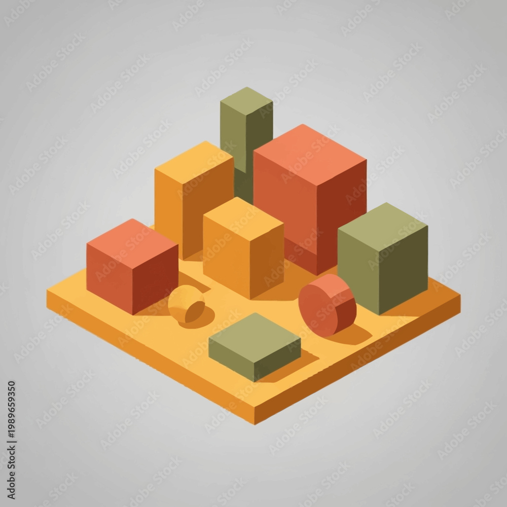 Obraz premium Abstract geometric shapes arranged in isometric perspective.