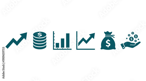 Financial Growth Icons Depicting Investment Trends, Profit, and Wealth Management Concepts