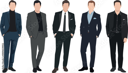 Set of businessmen in formal suits stylish fashionable professional male characters flat vector illustration collection isolated on white background corporate design