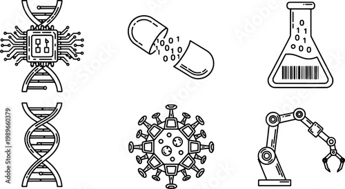 Minimalist Scientific Lab Innovation and Digital Biology Vector Illustration Collection.