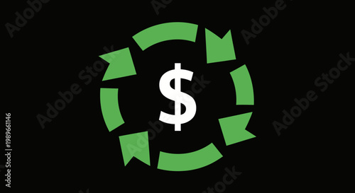 Green Recycle Symbol with Dollar Sign Representing Financial Sustainability and Eco-Friendly Economy on Dark Background