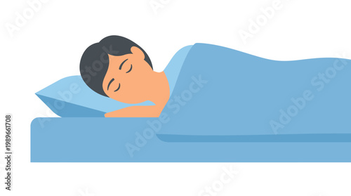 Woman Sleeping on Blue Pillow.