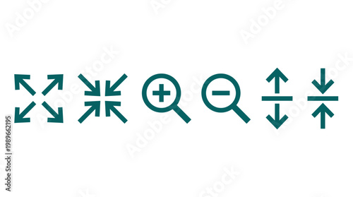 Various user interface icons representing actions like zooming, expanding, and collapsing