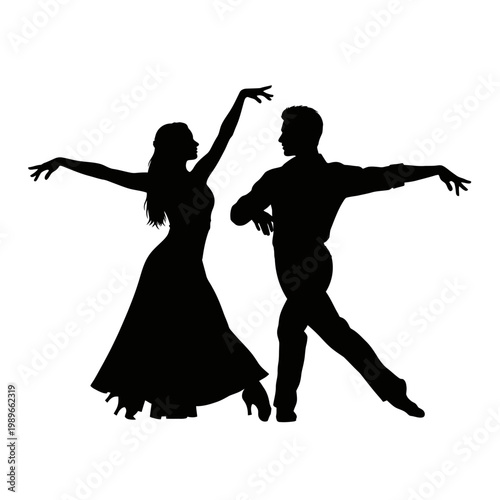 Silhouette dance couple, ballroom dance, tango, waltz, black vector icons isolated on White Background vector eps silhouette