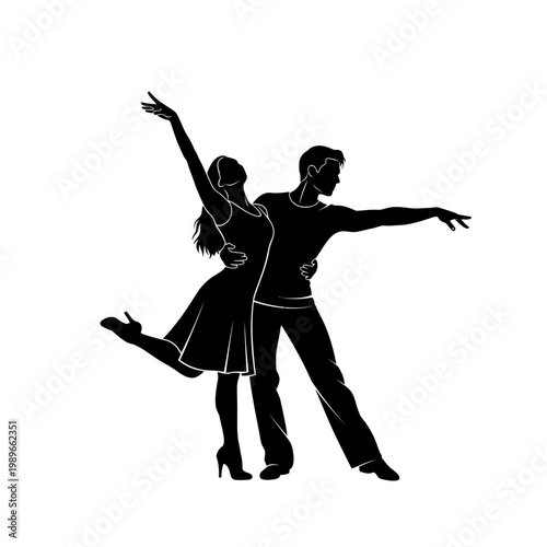 Black silhouette dancing couple, ballroom dance, tango, vector illustration, romantic pair isolated on White Background vector eps silhouette