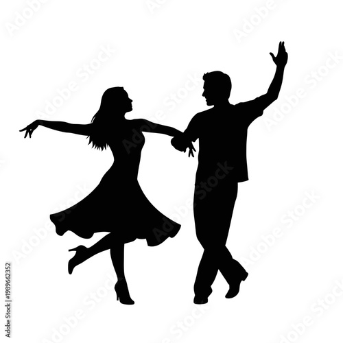 Dancing couple silhouette, ballroom dance vector, romantic waltz illustration, black silhouette isolated on White Background vector eps silhouette