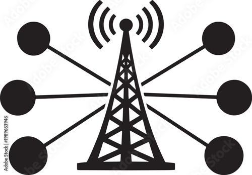 Cell Tower Connecting Multiple Devices Wireless Network Signal Illustration