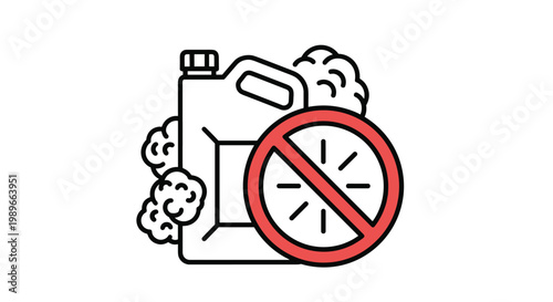 Warning icon showing a plastic fuel canister with a red prohibition sign over it indicating a ban on hazardous materials.