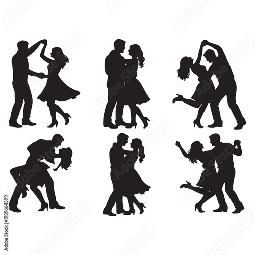 Happy Couple Dancing Silhouettes – Romantic Vector Collection