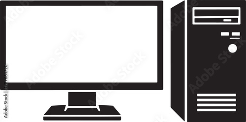 Minimalist computer monitor and desktop tower illustration for technology graphics