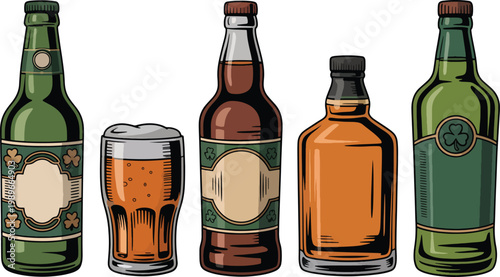 Drink glass bottle Collection with Beer and Whiskey
