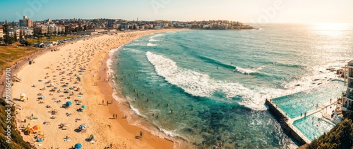 Aerial View of Bondi Beach Sydney Australia Turquoise Ocean and Gold Sand