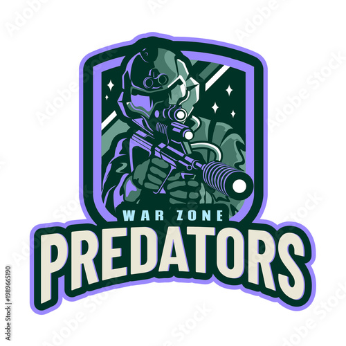 Slika na platnu Gaming Character Esports Logo Design | Soldier Mascot Military Emblem, Clan Team