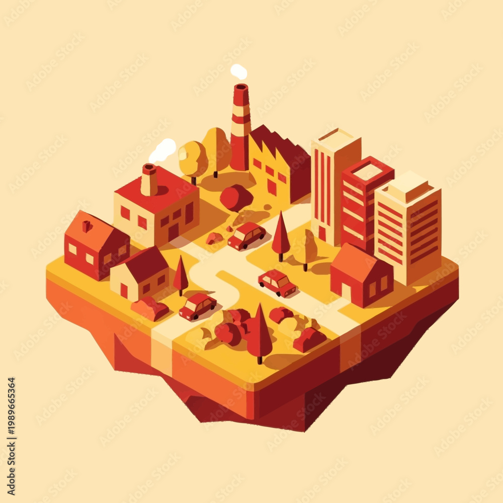 Fototapeta premium Isometric Cityscape with Buildings and Cars.